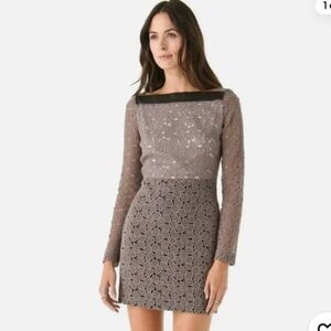 Diane von Furstenburg Sarita pebbled lace dress taupe / black leather women 12